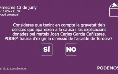 Podem Tordera convoca avui a tots els seus inscrits a una consulta per decidir si demanen formalment la dimissió de Joan Carles Garcia