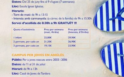 Finalitza el període d’inscripció del Casal Municipal d’Estiu i Campus d’anglès per a joves 2019