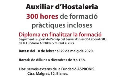 Aspronis promou nous cursos d’auxiliar d’hostaleria i personal de supermercat