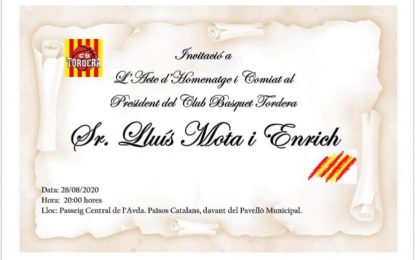 Aquest vespre l’avinguda dels Països Catalans acollirà l’homenatge de record al president del CBTordera Lluis Mota